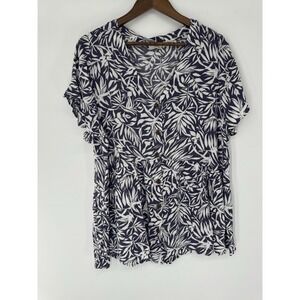 Indigo Rose purple‎ 3x Tropical Floral Button-Up Blouse Short Sleeve vacation
